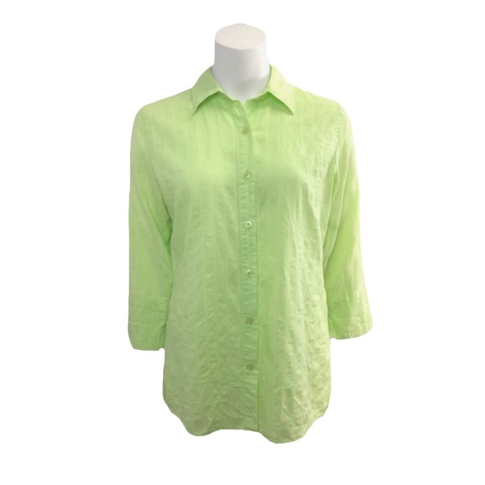 Kim Rogers Linen Blend Button Down Shirt S in Green